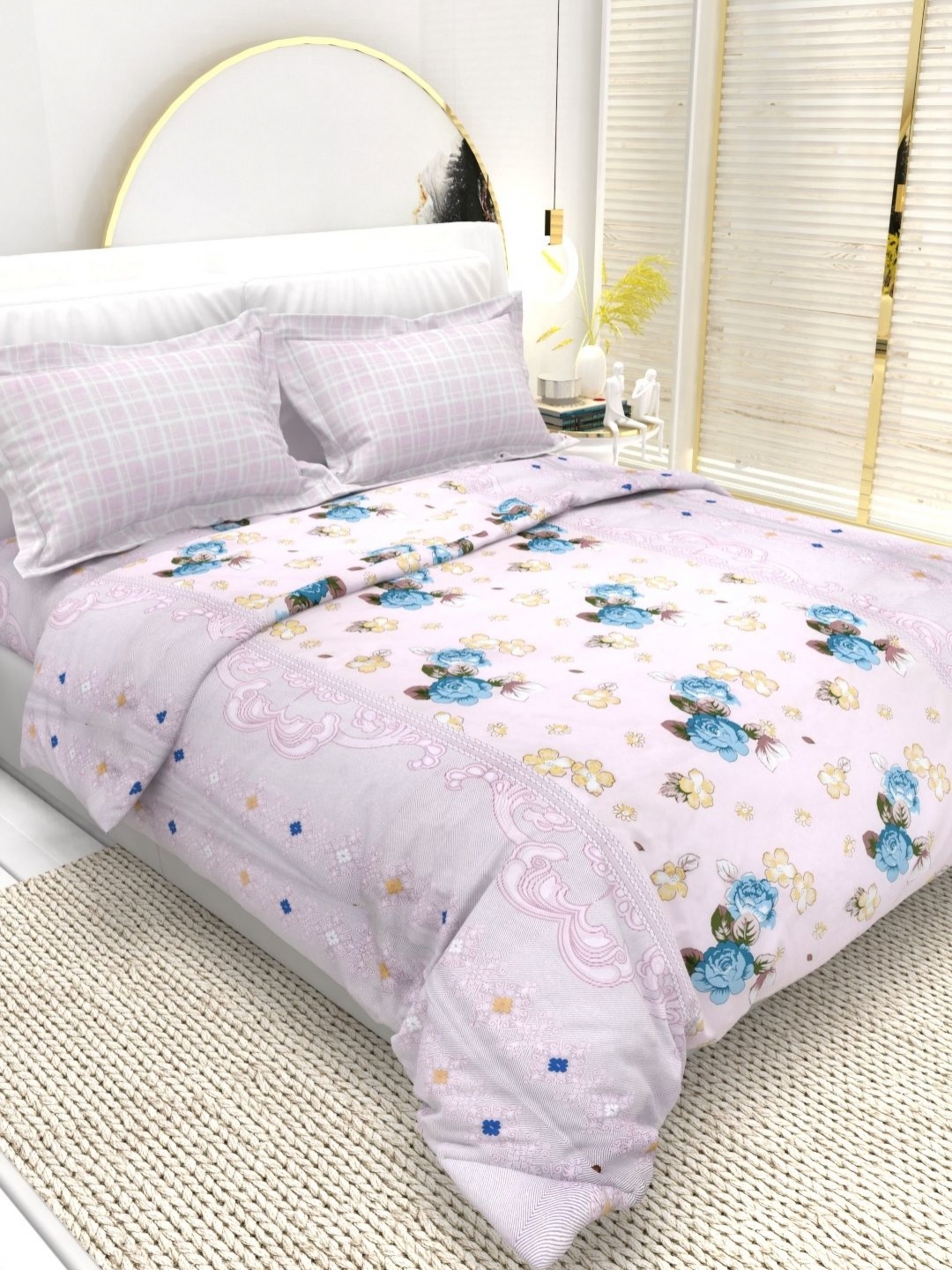 

THE WHITE MOSS Florence Pink Printed Pure Cotton 220 TC Queen Bedsheet Set 2.25 m x 2.55 m