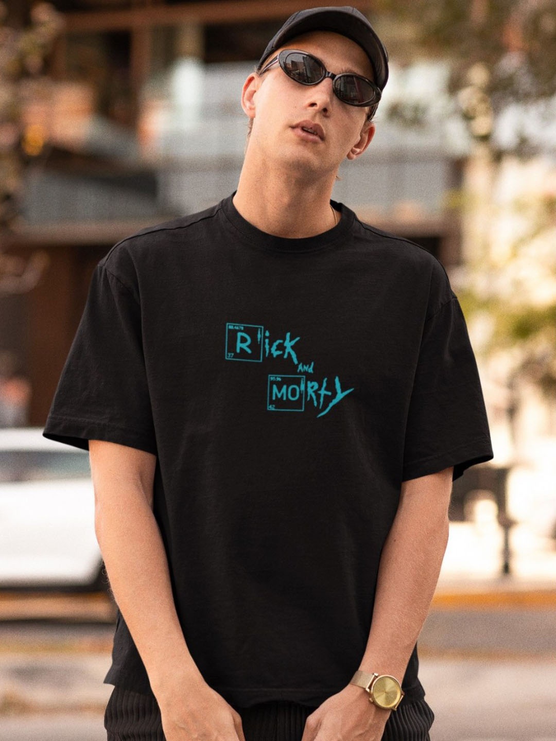 

TheBTclub Men Activchill Graphic Printed Round Neck Cotton Oversized T-shirt, Black