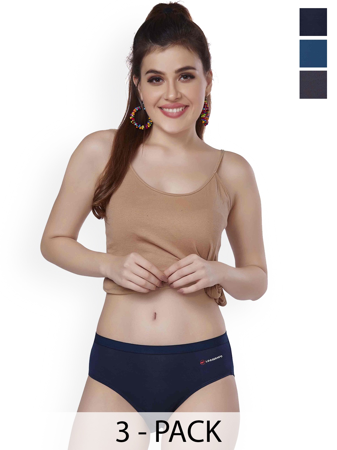 

LOGGERHEAD Pack Of 3 Hipster Briefs LHMH015-NavyBlue-DarkGrey-RoyalBlue, Blue