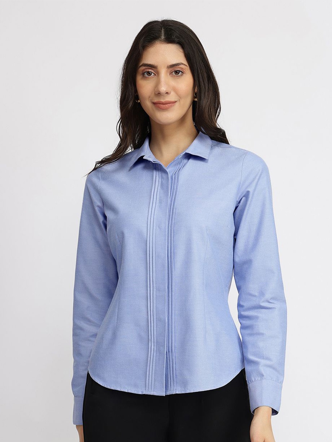 

FableStreet Women Comfort Slim Fit Opaque Formal Shirt, Blue