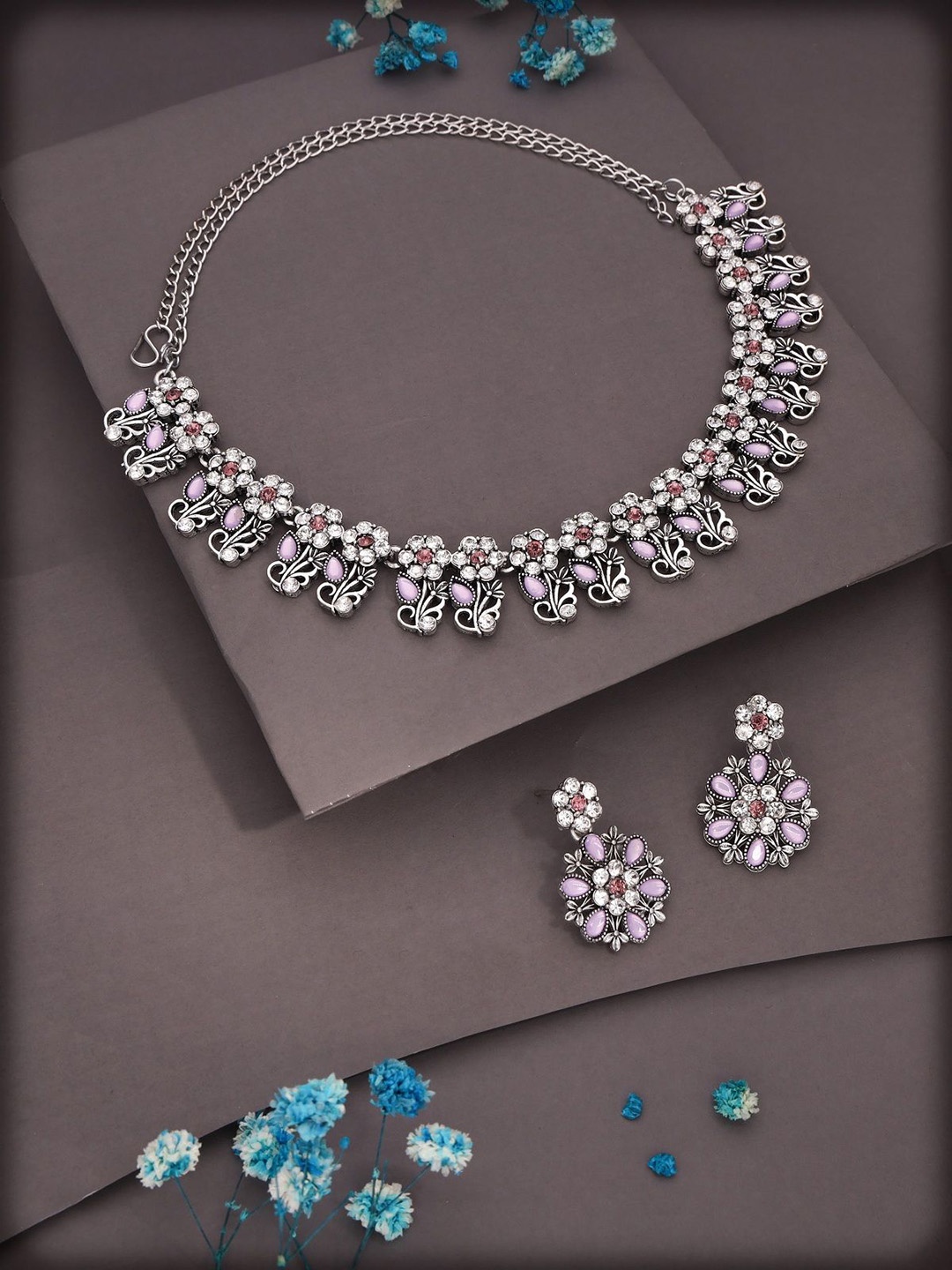 

Lyriss Silver-Plated American Diamond Studded Jewellery Set