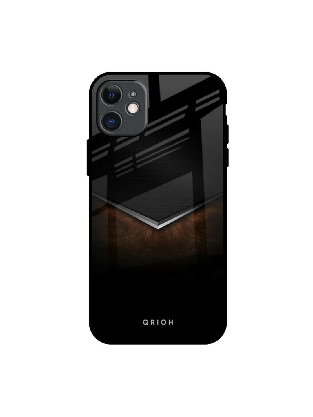 

QRIOH Dark Walnut Real Printed iPhone 11 Back Case, Black