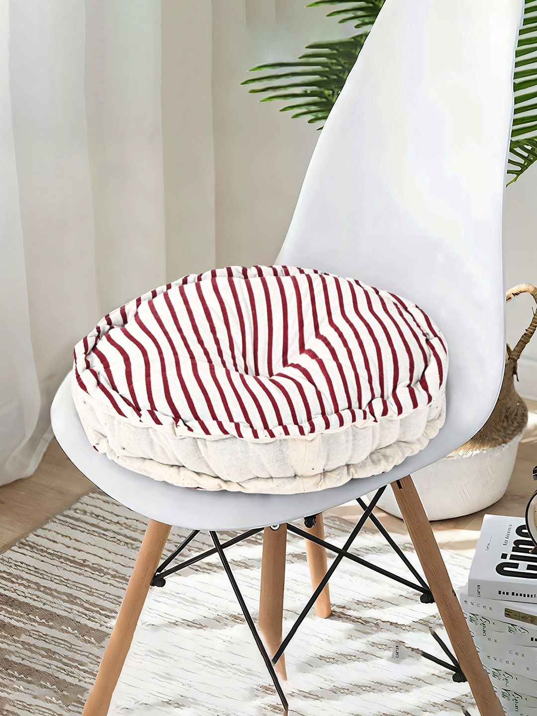 

Kuber Industries Maroon Printed Cotton Sitting Chair Cushion Pads