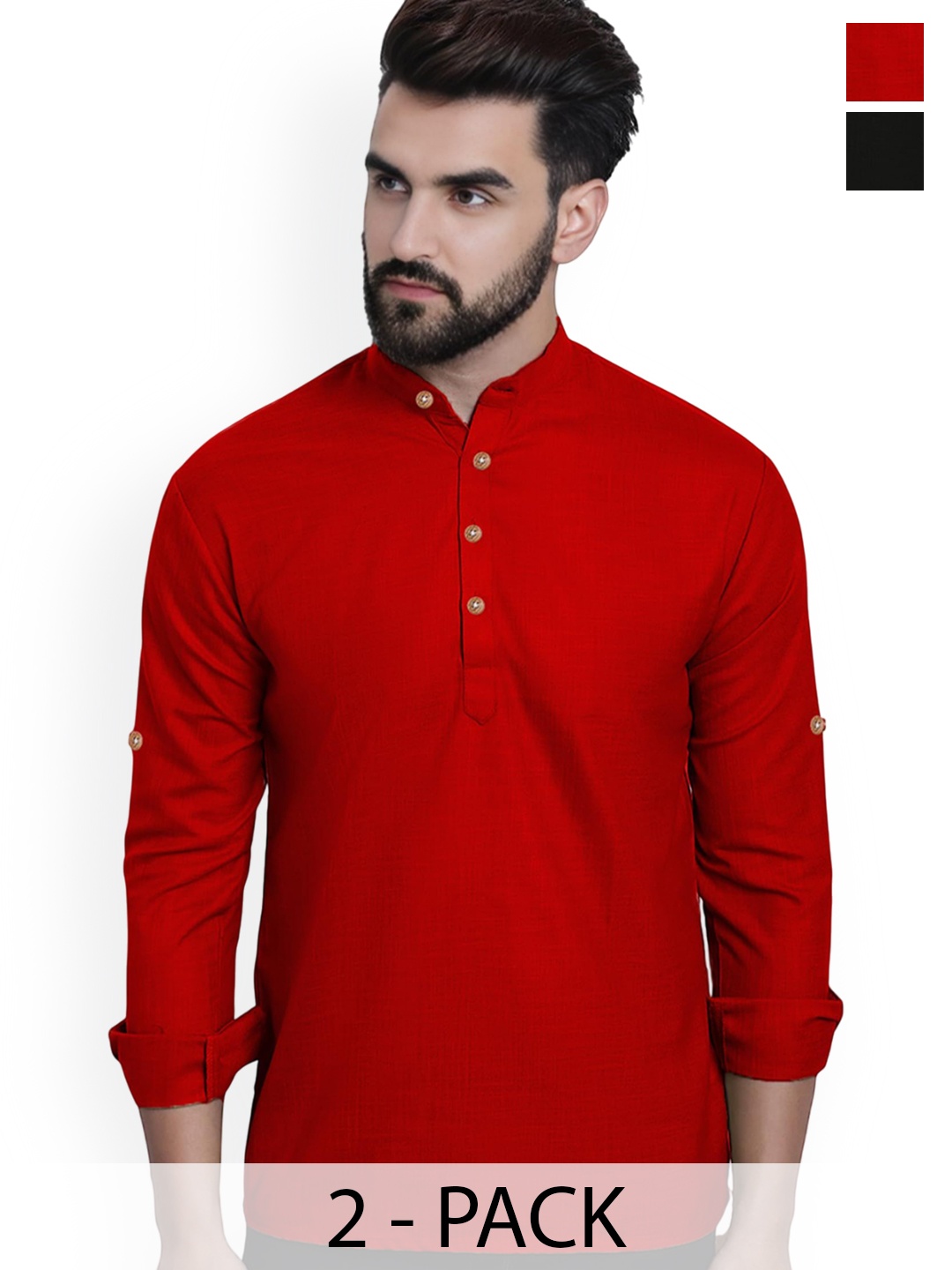 

Vida Loca Selection Of 2 Band Collar Cotton Straight Kurtas, Red