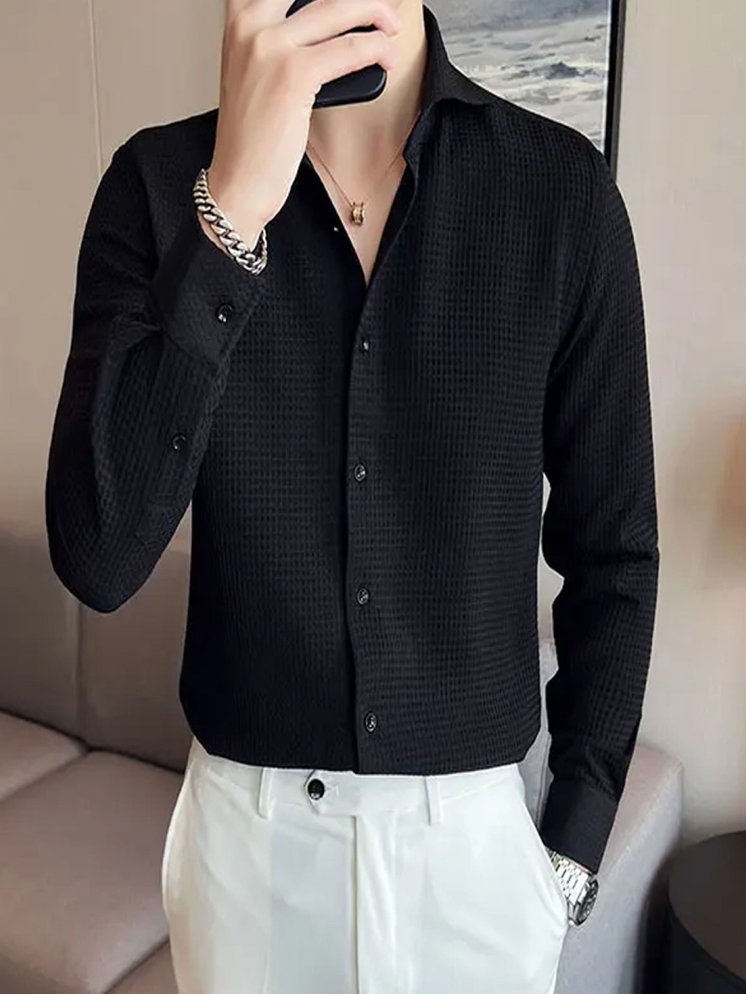 

Fashion2wear Men Premium Opaque Casual Shirt, Black