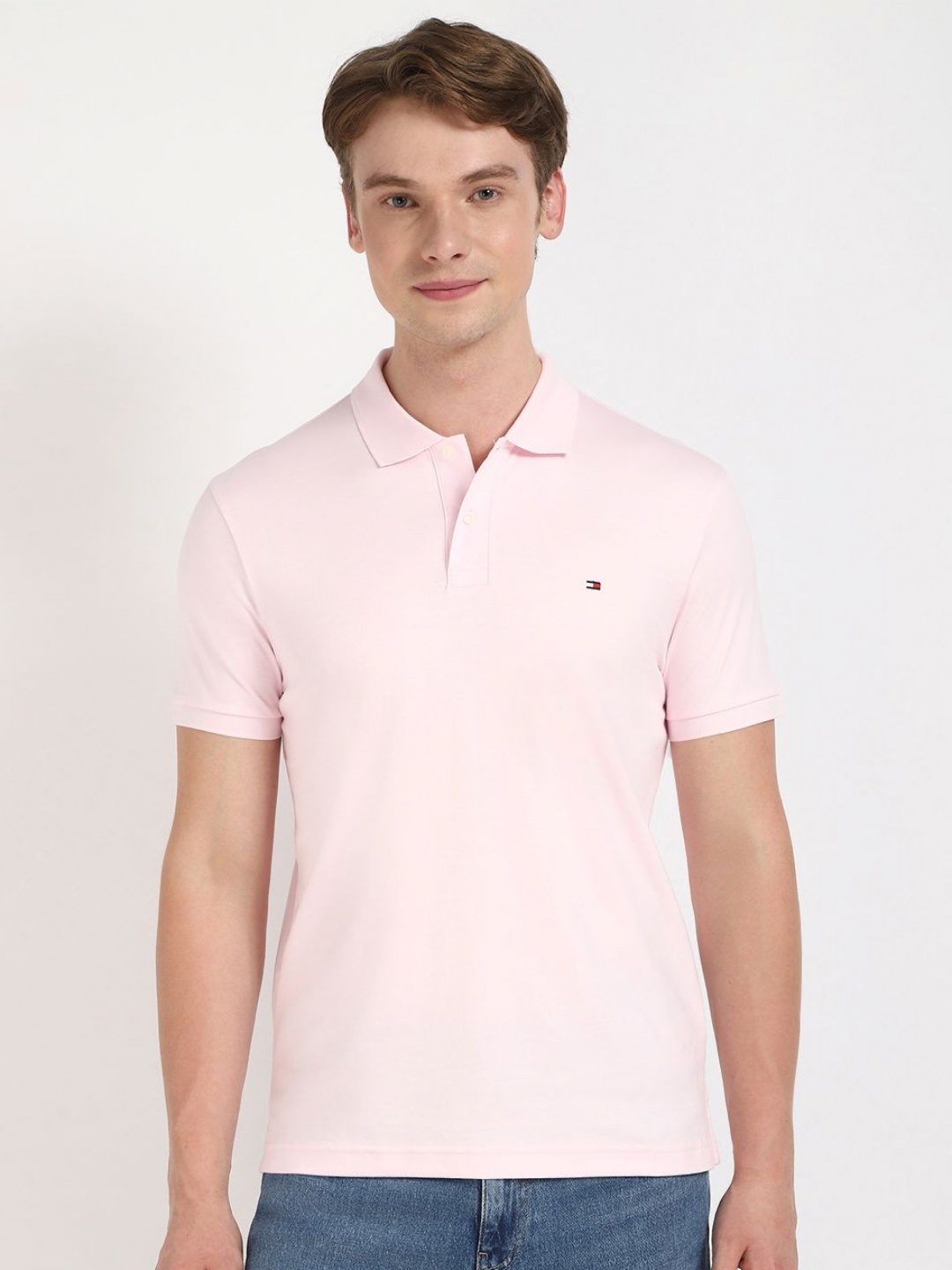 

Tommy Hilfiger Men Solid Polo Collar Cotton T-shirt, Pink