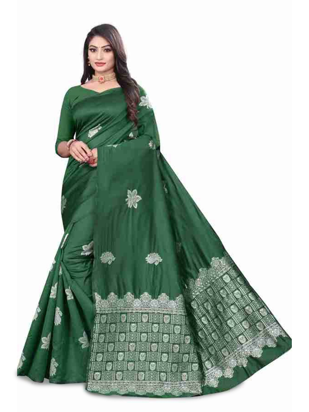 

LADY SHOPI Woven Design Zari Pure Silk Banarasi Saree, Green