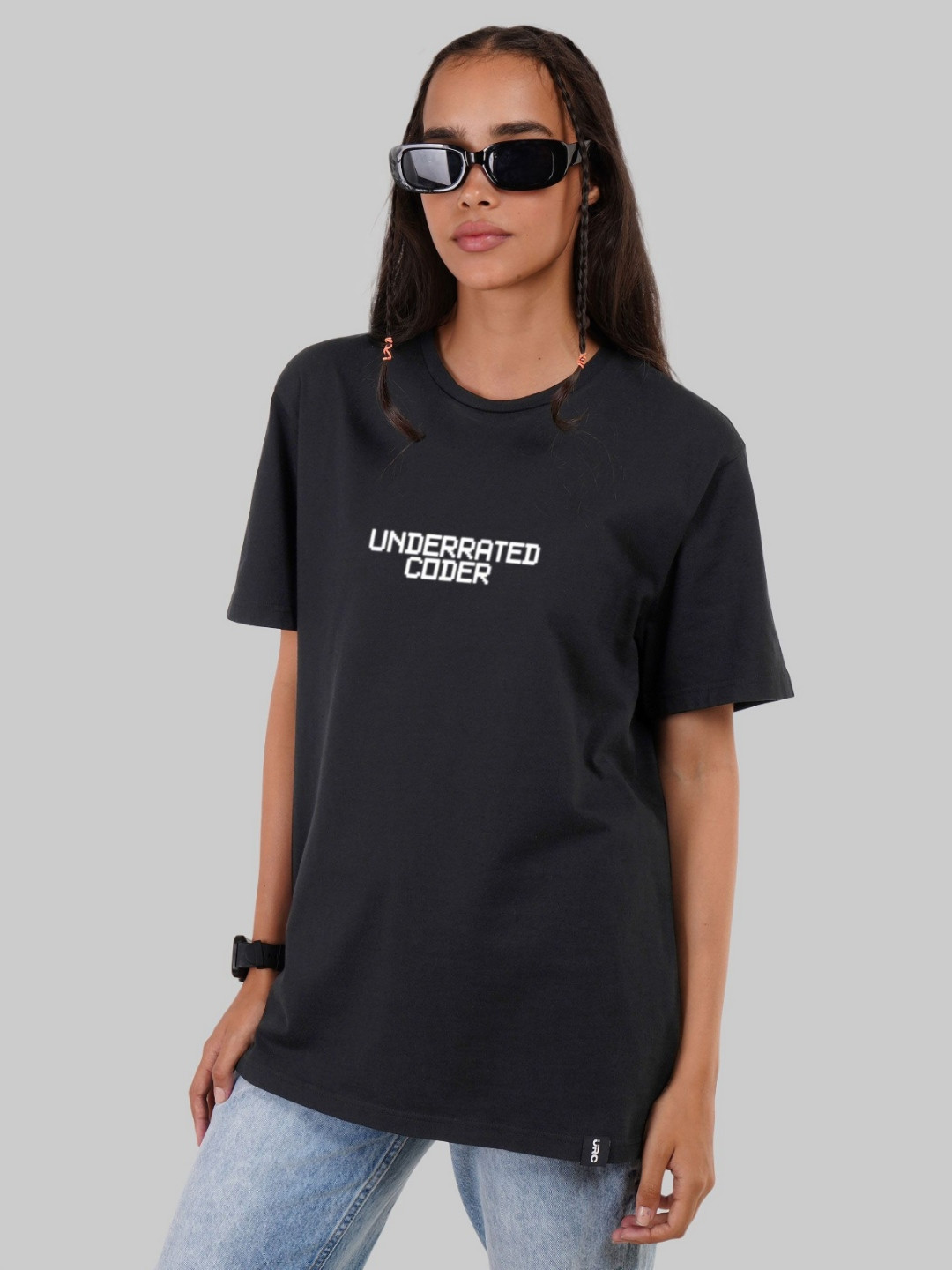 

Underrated Club Women Printed Extended Sleeves Bio Finish T-Shirt, Black