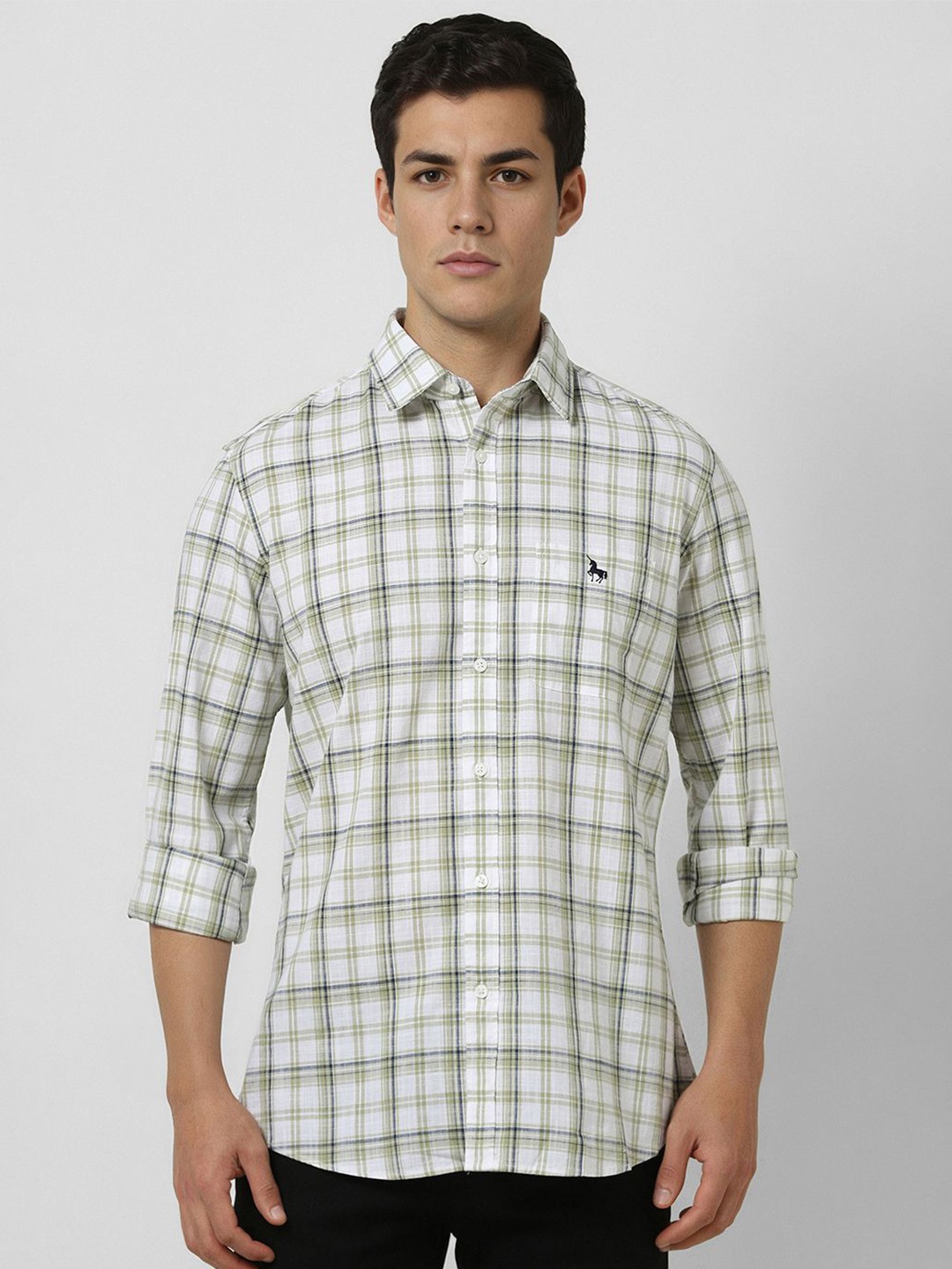 

Van Heusen Sport Men Slim Fit Tartan Checks Opaque Checked Casual Shirt, Green