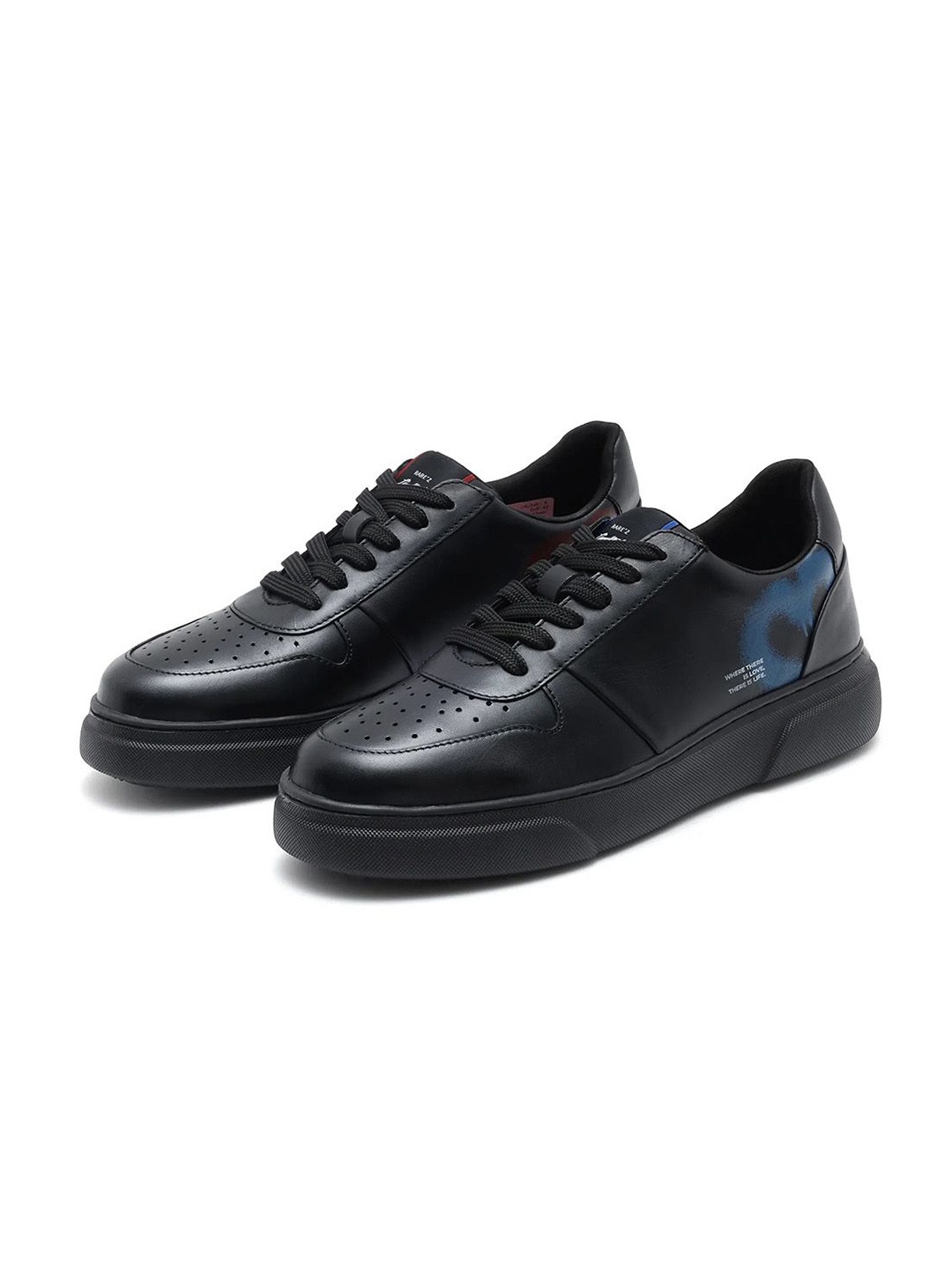 

RARE RABBIT Men Perforations Lace-Ups Leather Sneakers, Black