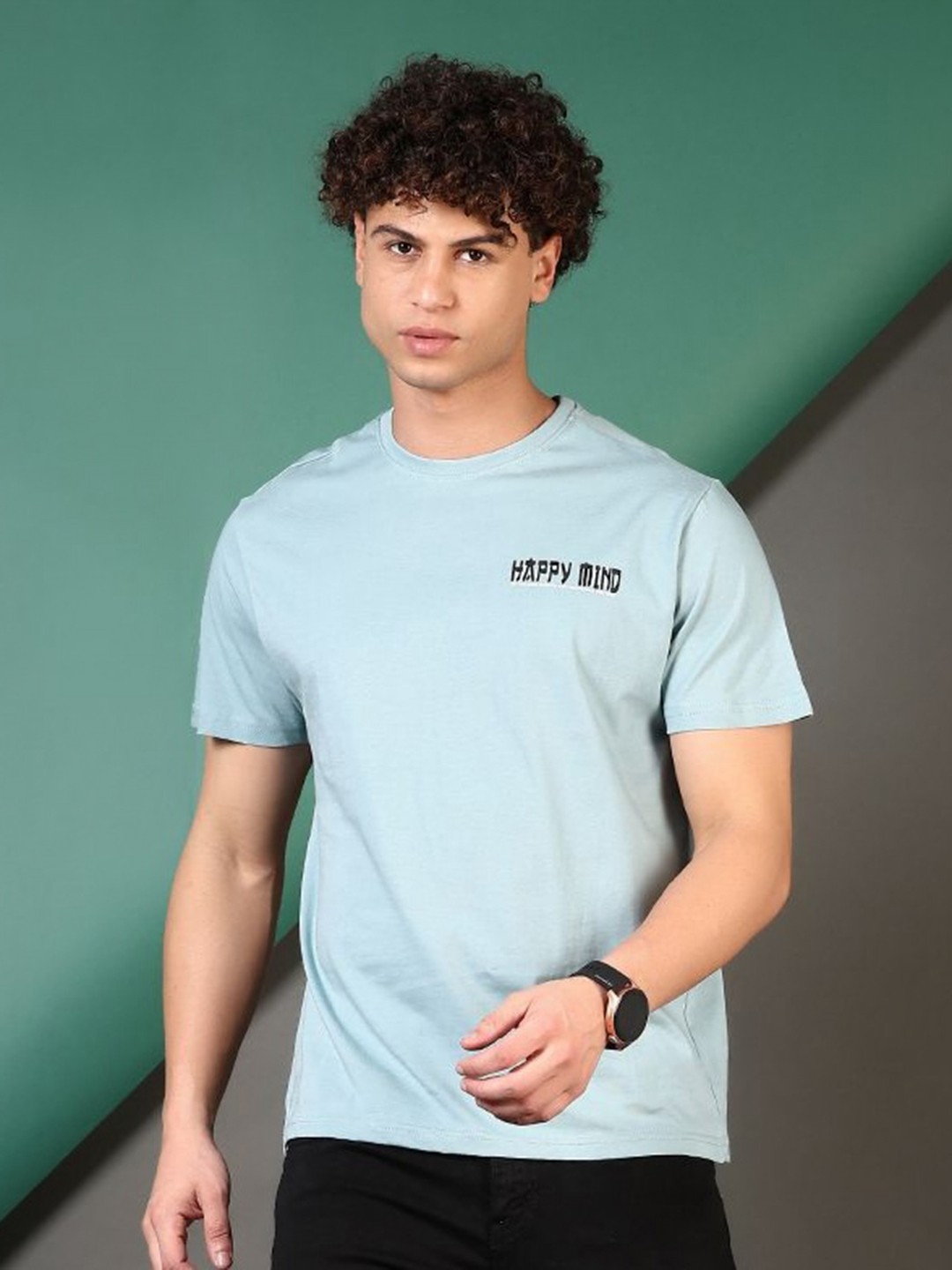 

V-Mart Men Typography Printed Round Neck Cotton T-shirt, Sea green