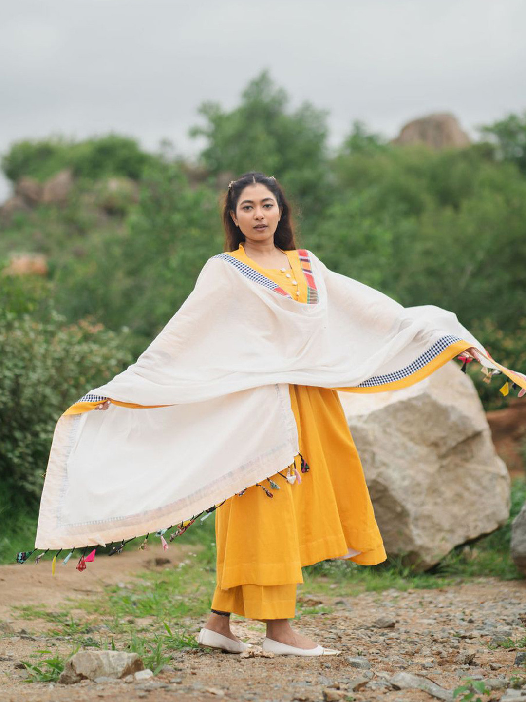 

KUHOOCO Regular Pure Cotton Kurta with Palazzos & With Dupatta, Mustard