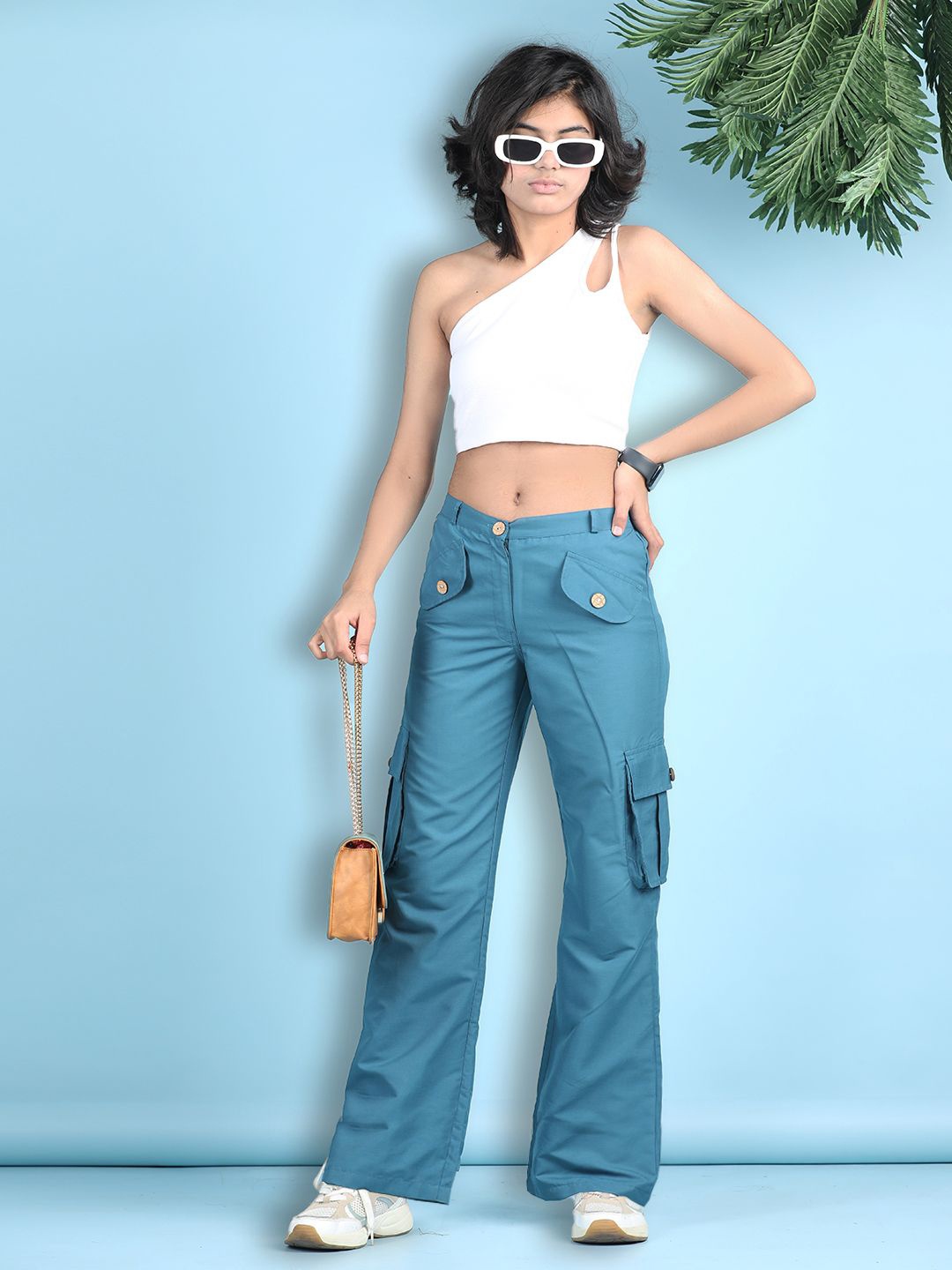 

Cutiekins Girls One Shoulder Crop Top With Cargo Trousers, White