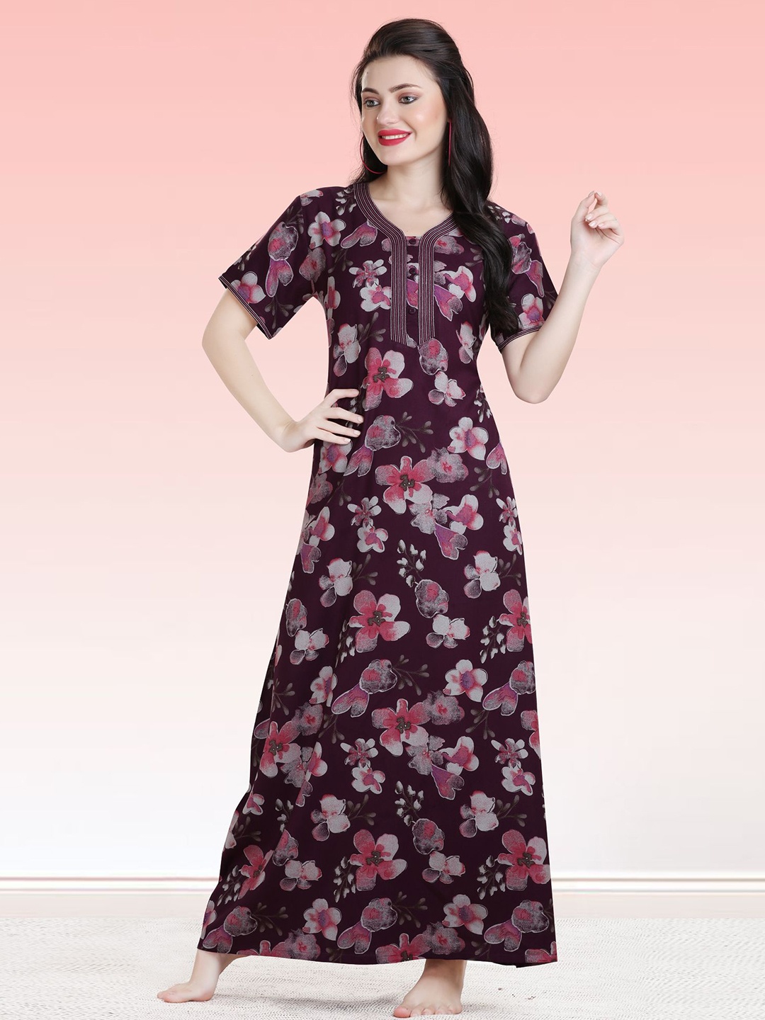 

QUIRA Printed Maxi Nightdress, Maroon