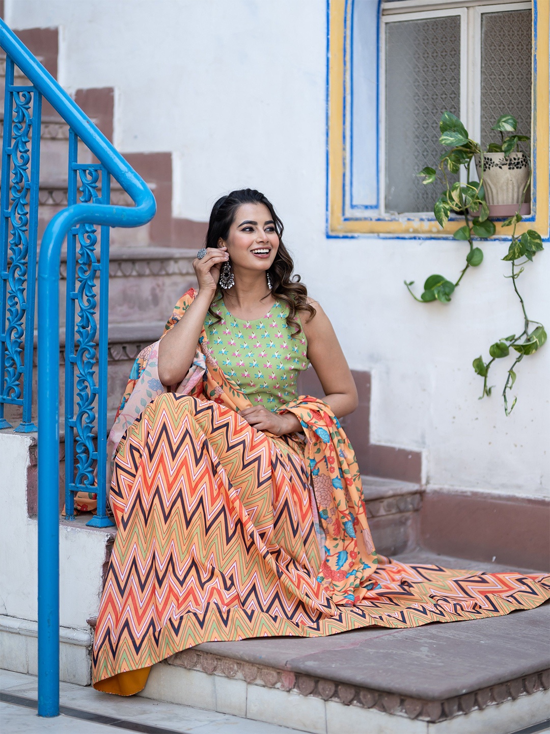 

TASRIKA Printed Semi-Stitched Lehenga & Unstitched Blouse With Dupatta, Orange