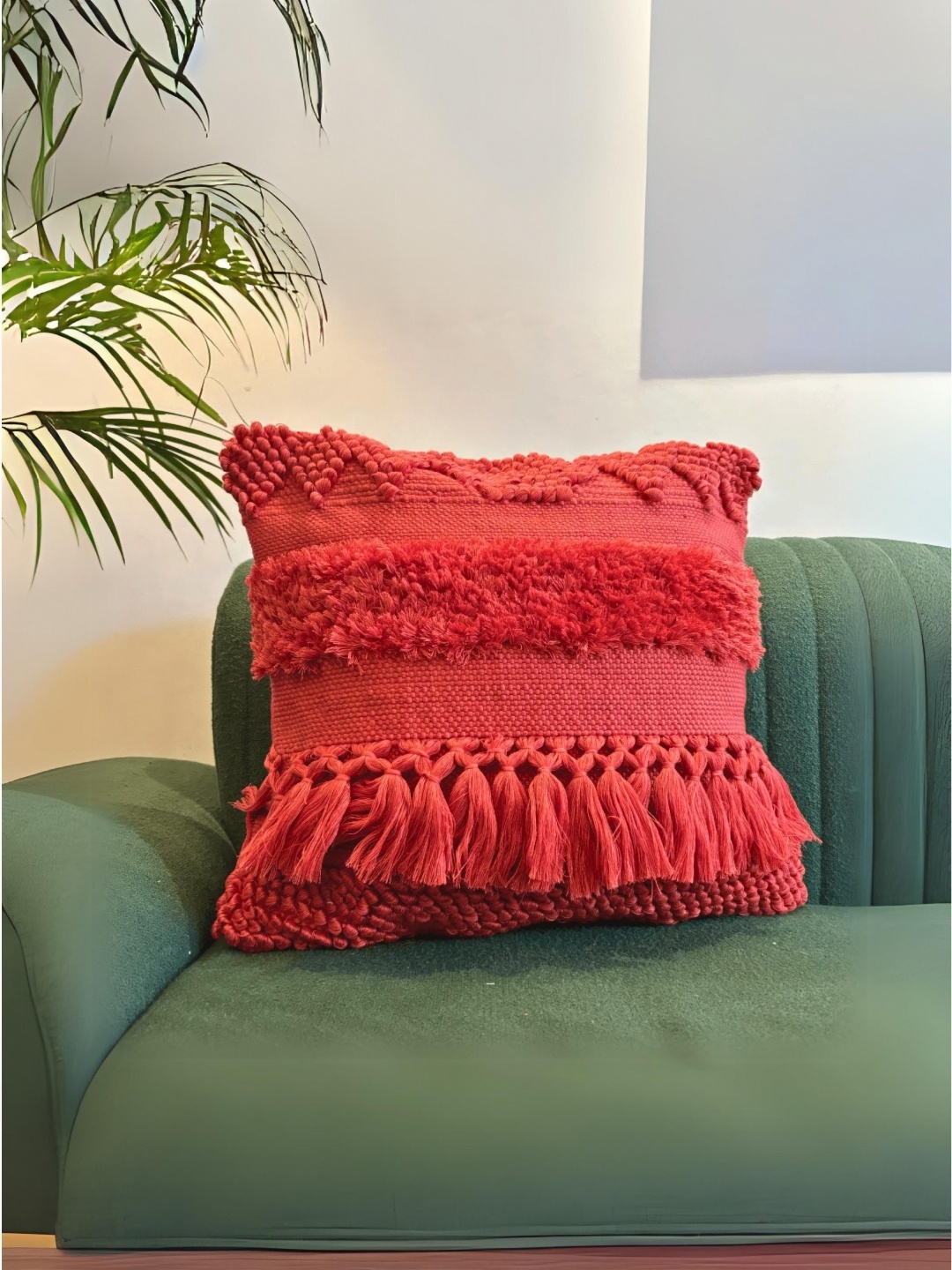 

LUSHLYF Tufted Collection Red Geometric Embroidered Square Cushion Covers