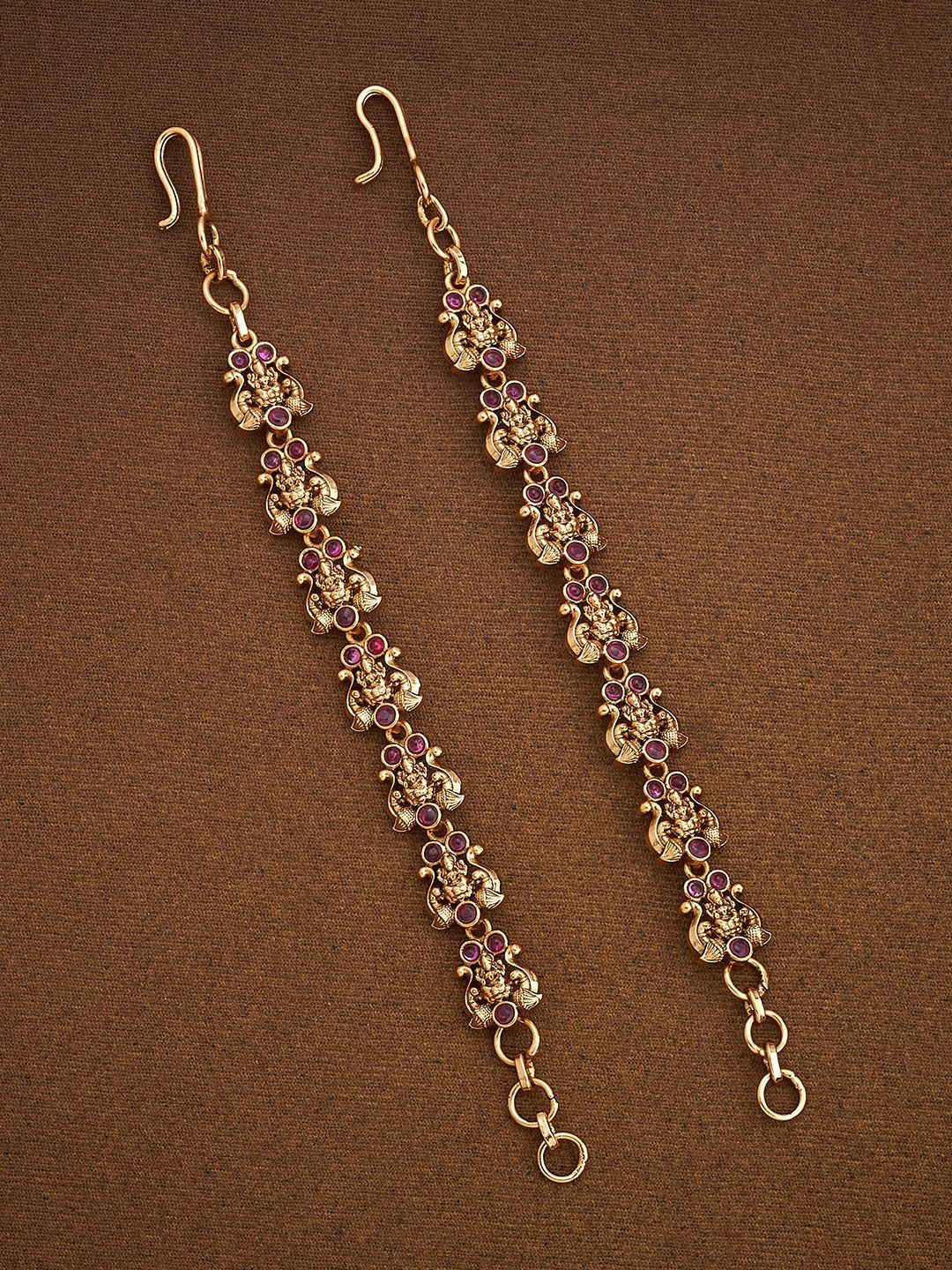 

Kushal's Fashion Jewellery Gold Plated Ruby Studded Classic Antique Matil Drop Earrings