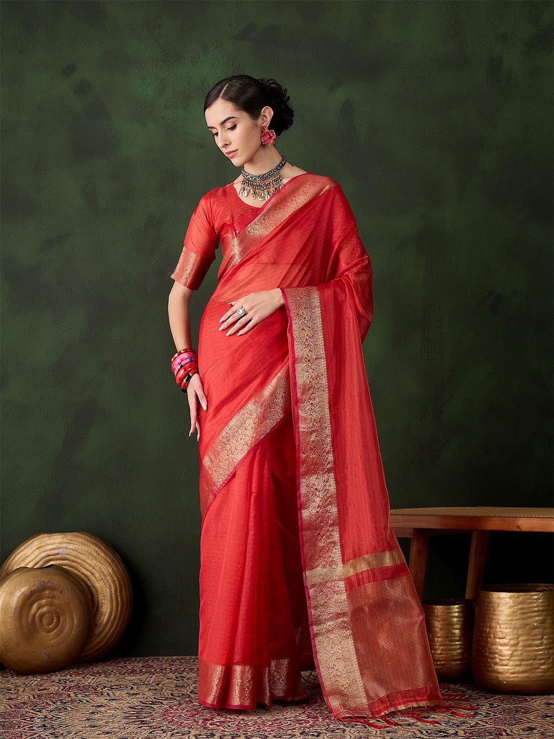 

Maroosh Zari Organza Saree, Red