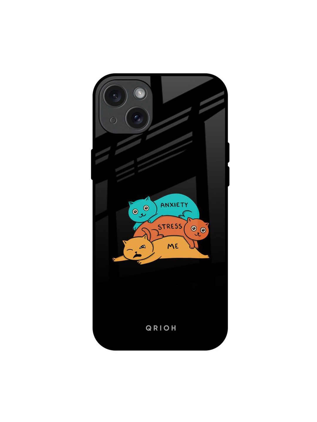

QRIOH Anxiety Stress Real Printed iPhone 15 Plus Back Case, Black