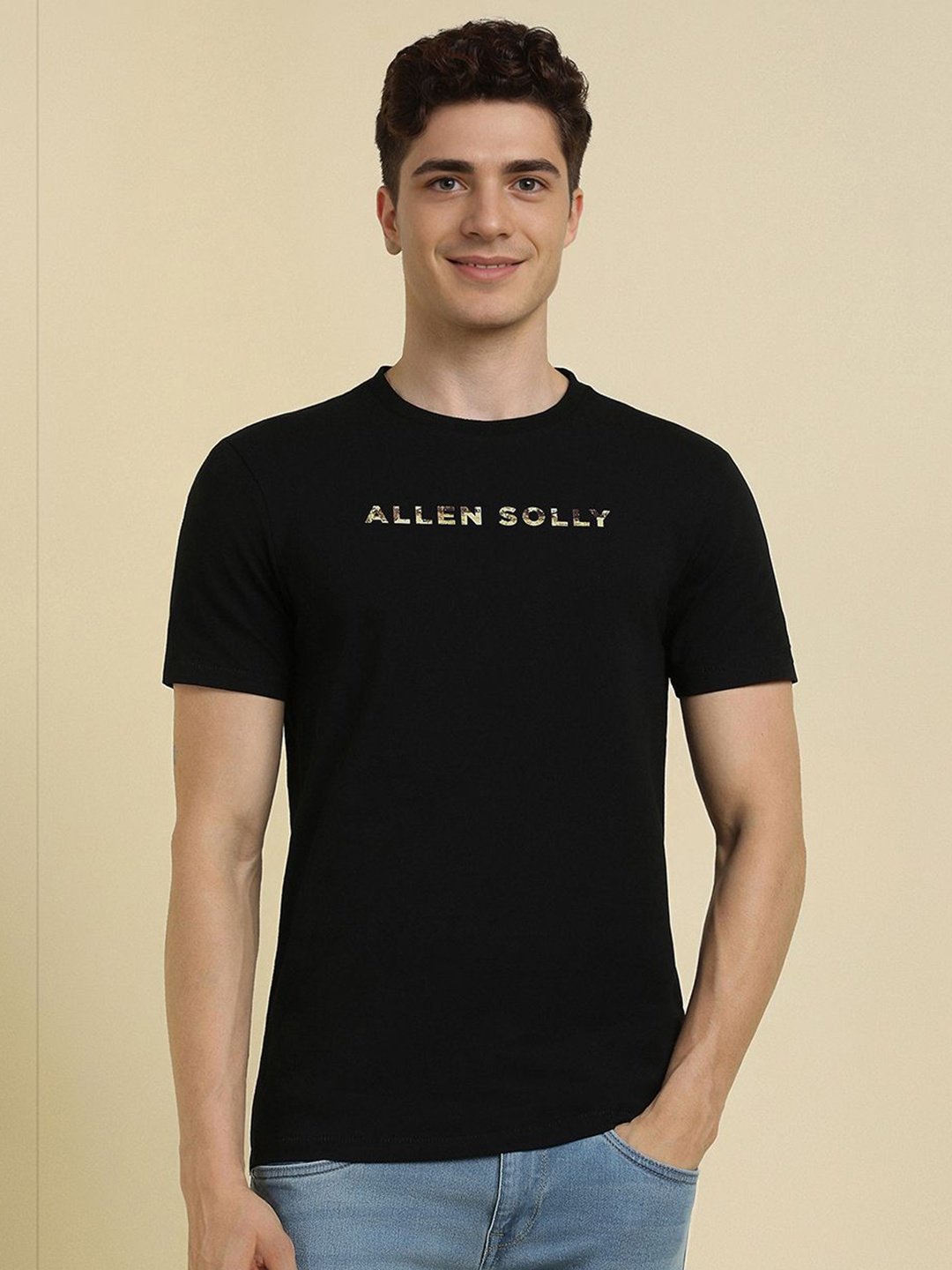 

Allen Solly Men Typography Printed Round Neck Cotton T-shirt, Black