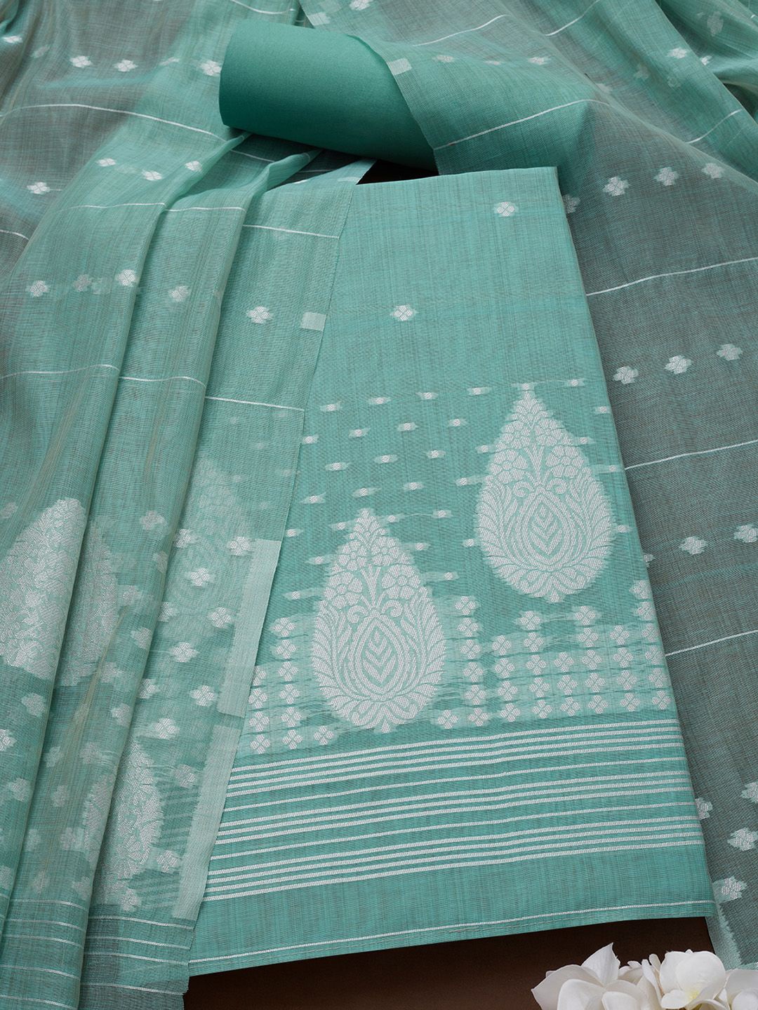 

Soch Ethnic Motifs Woven Design Chanderi Silk Unstitched Dress Material, Turquoise blue