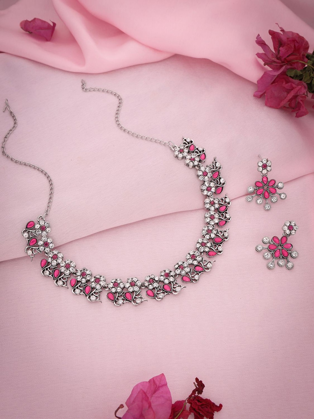 

Lyriss Silver-Plated American Diamond Studded Jewellery Set