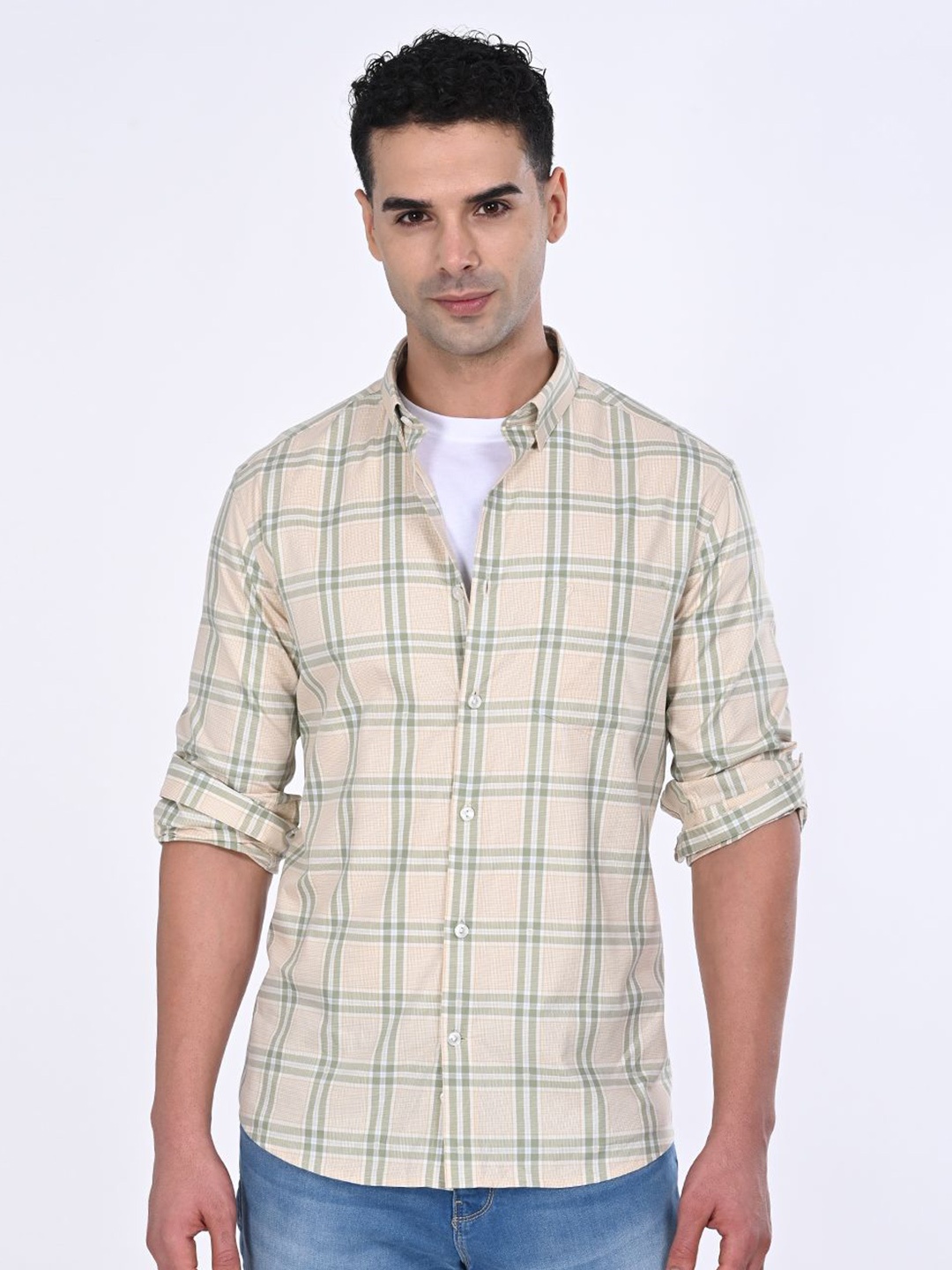 

Indian Terrain Men Classic Slim Fit Opaque Checked Casual Shirt, Green