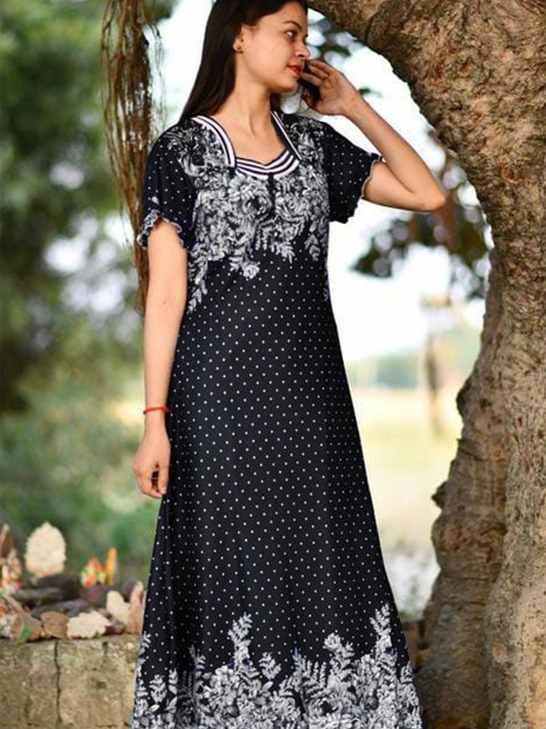 

PR PINK ROYAL Printed Maxi Nightdress, Black