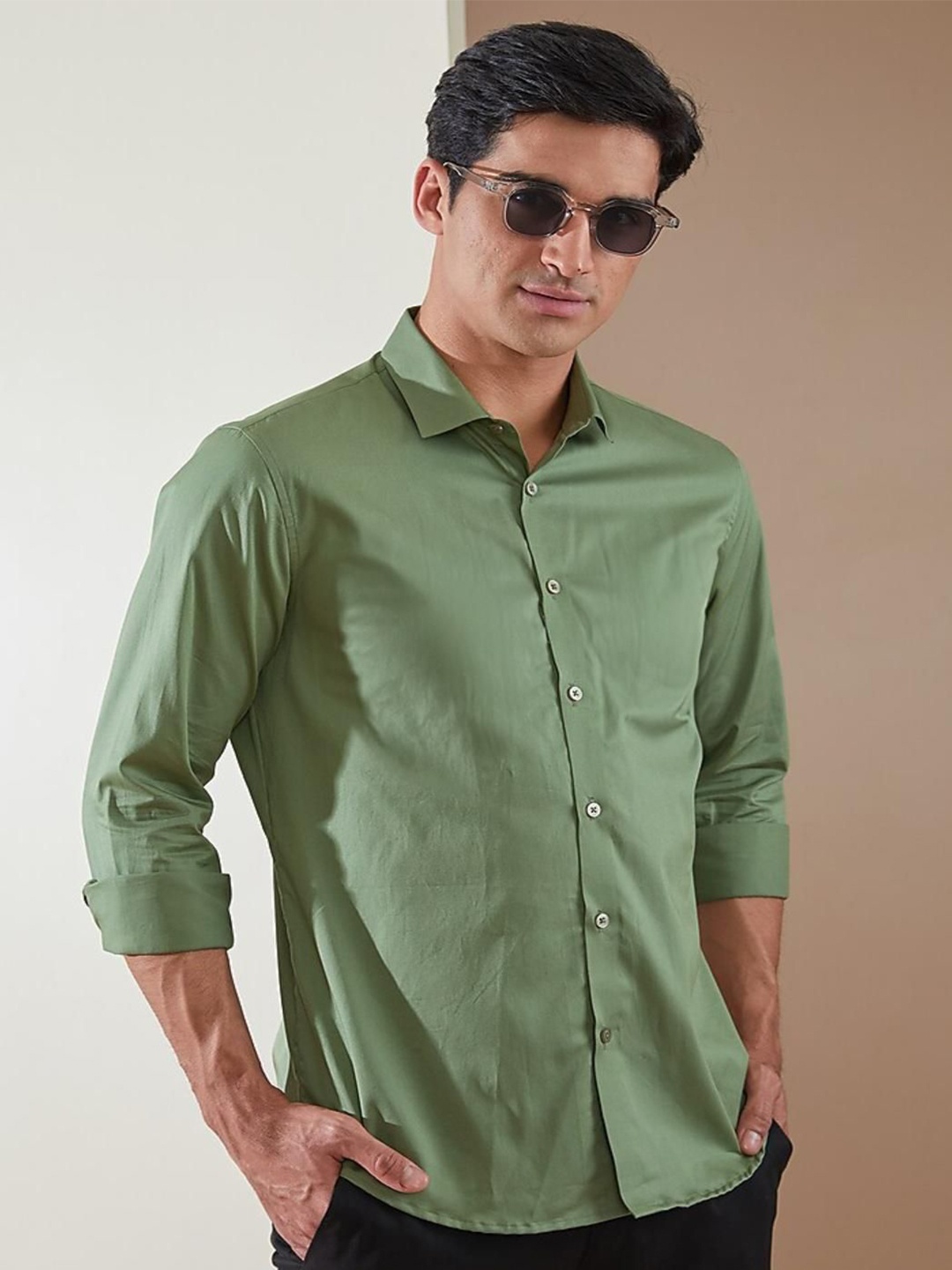 

HE SPOKE Men Smart Tailored Fit Opaque Casual Shirt, Green