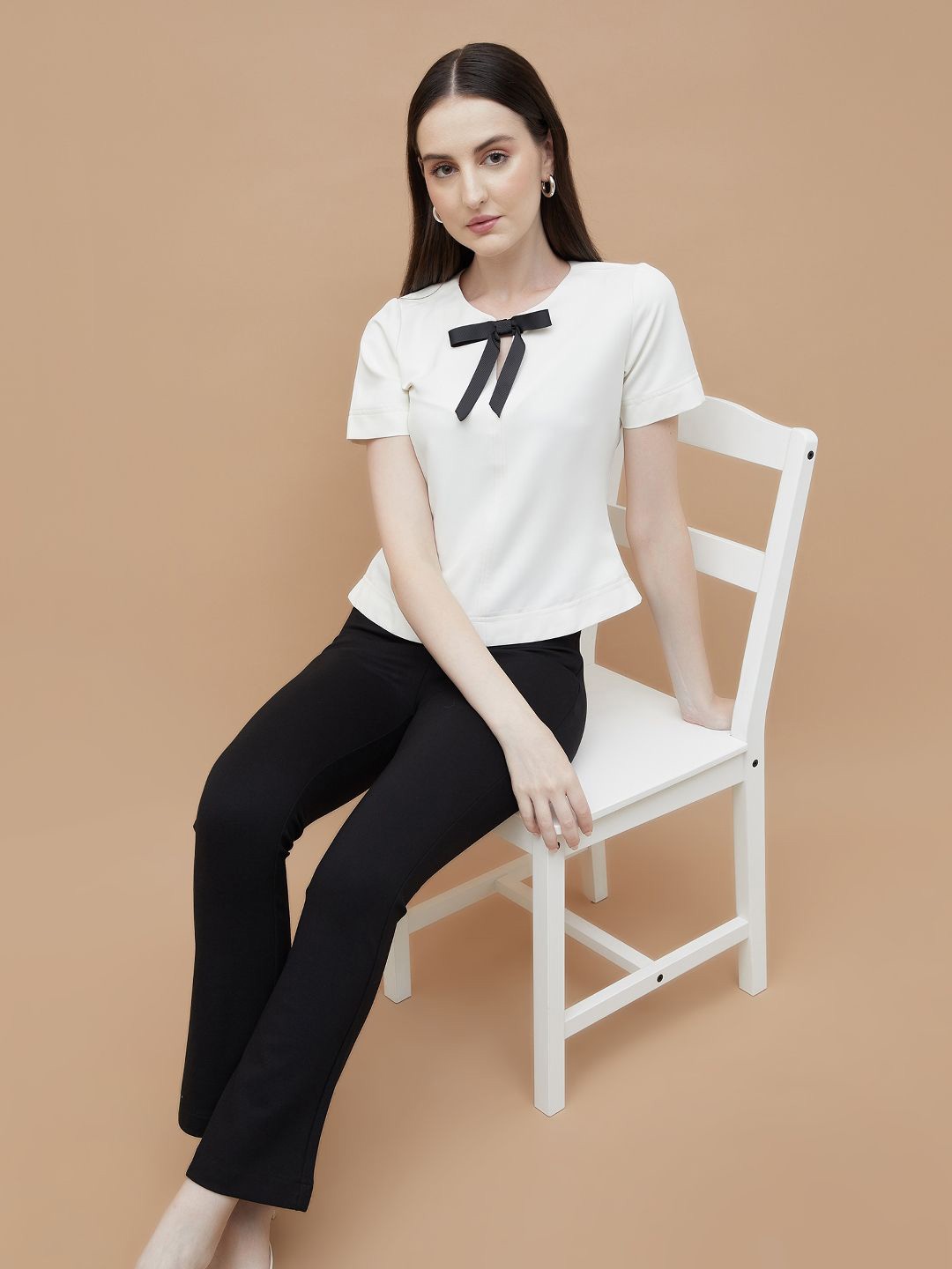 

CODE by Lifestyle Women Keyhole Neck Bow Detailed Top, Off white