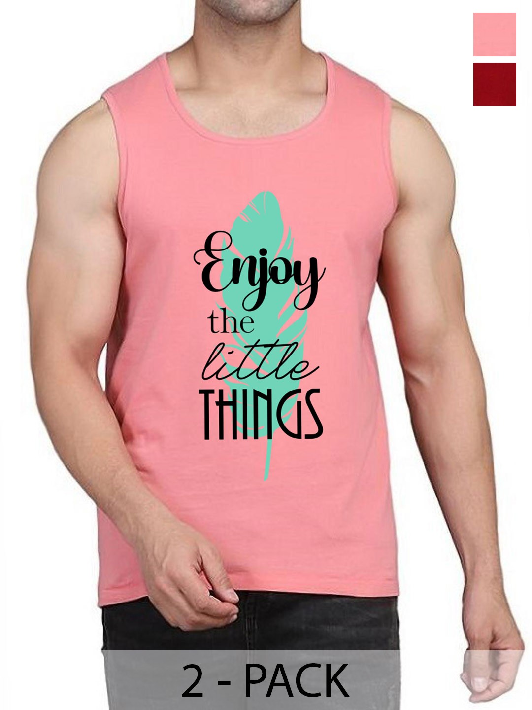 

WOOSTRO Pack Of 2 Printed Gym Vests RS26 (ENJOY PEACH)(HARD MAROON)
