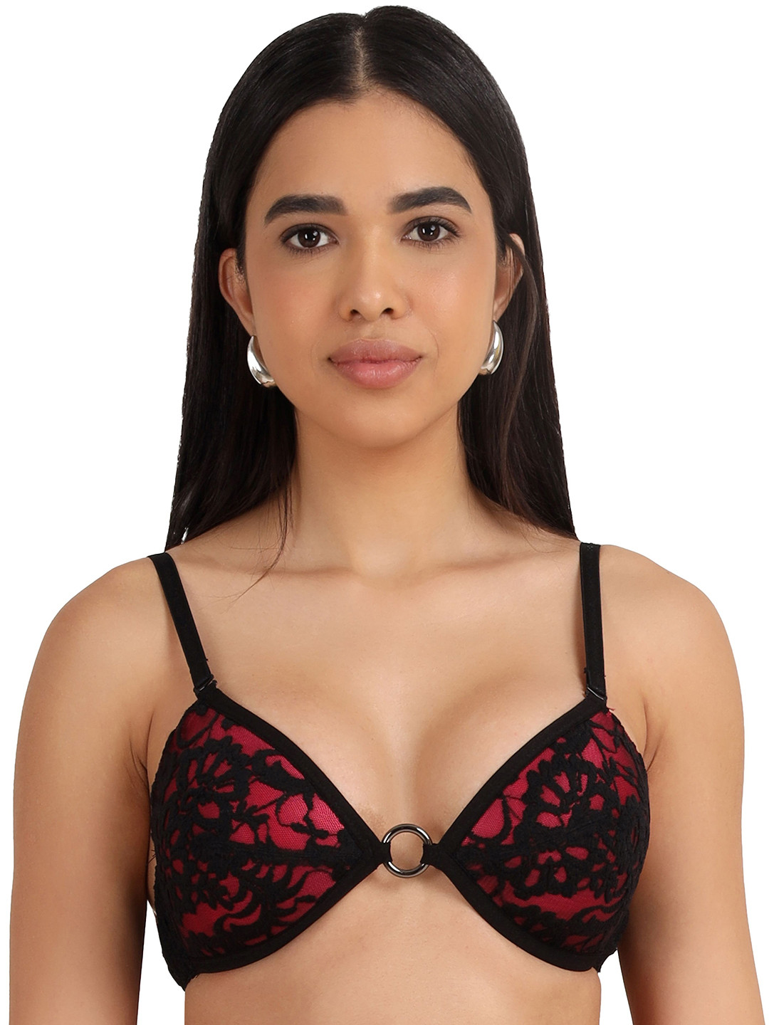 

SELFCARE Floral Bra Half Coverage Lightly Padded, Black