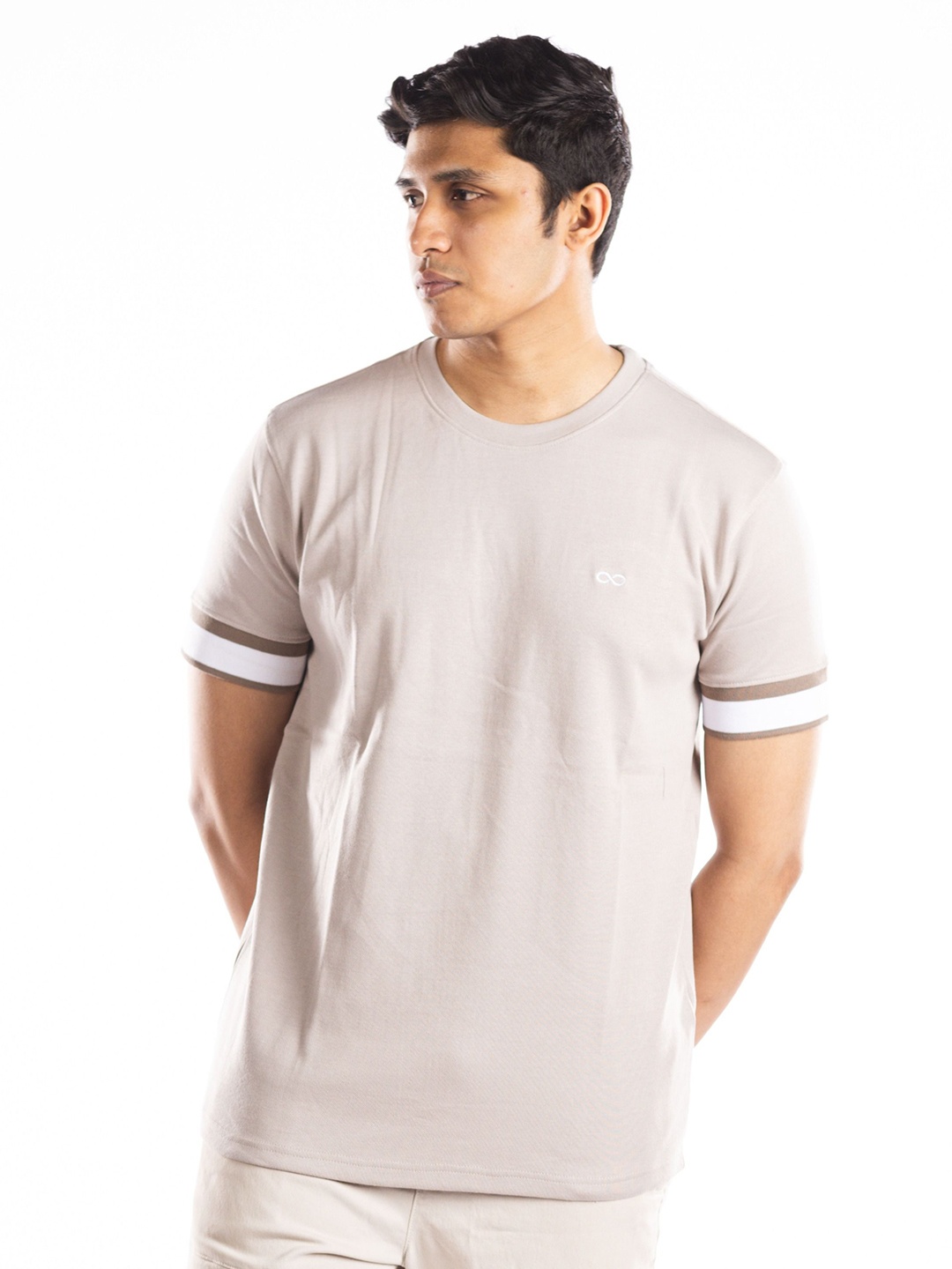 

Hidden Loops Men Solid Round Neck Cotton Slim Fit T-shirt, Beige