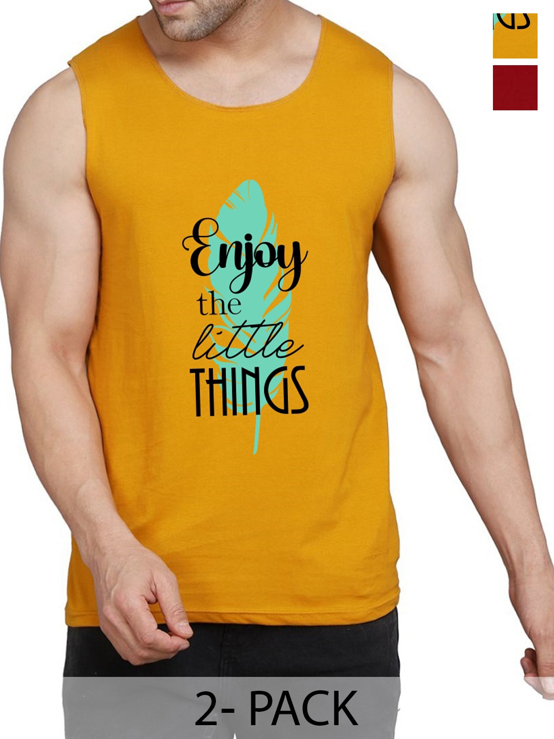 

WOOSTRO Pack Of 2 Printed Gym Vests RS26 (ENJOY MUSTARD)(RUN MAROON)