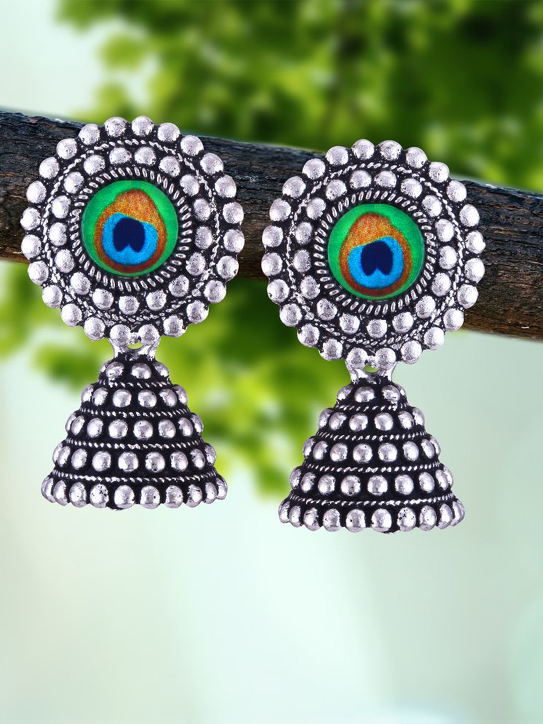 

DIVASTRI Set of 4 Silver-Plated Oxidized Dome Shaped Jhumkas