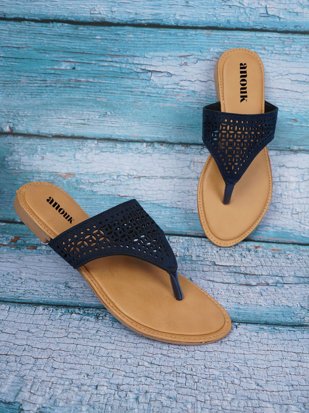 

Anouk Women Open Toe Flats with Laser Cuts, Blue
