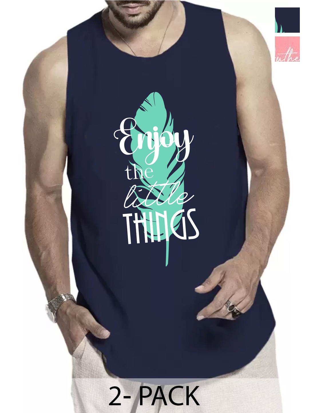 

WOOSTRO Pack Of 2 Printed Cotton Innerwear Vests RS26 (ENJOY NAVY)(98 PEACH), Navy blue