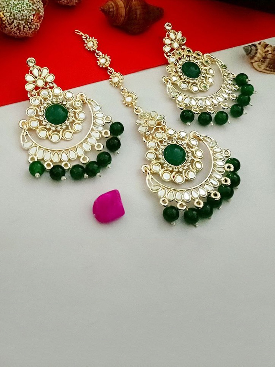 

DIVASTRI Rhodium-Plated Artificial Stones-Studded & Beaded Jewellery Set, Silver