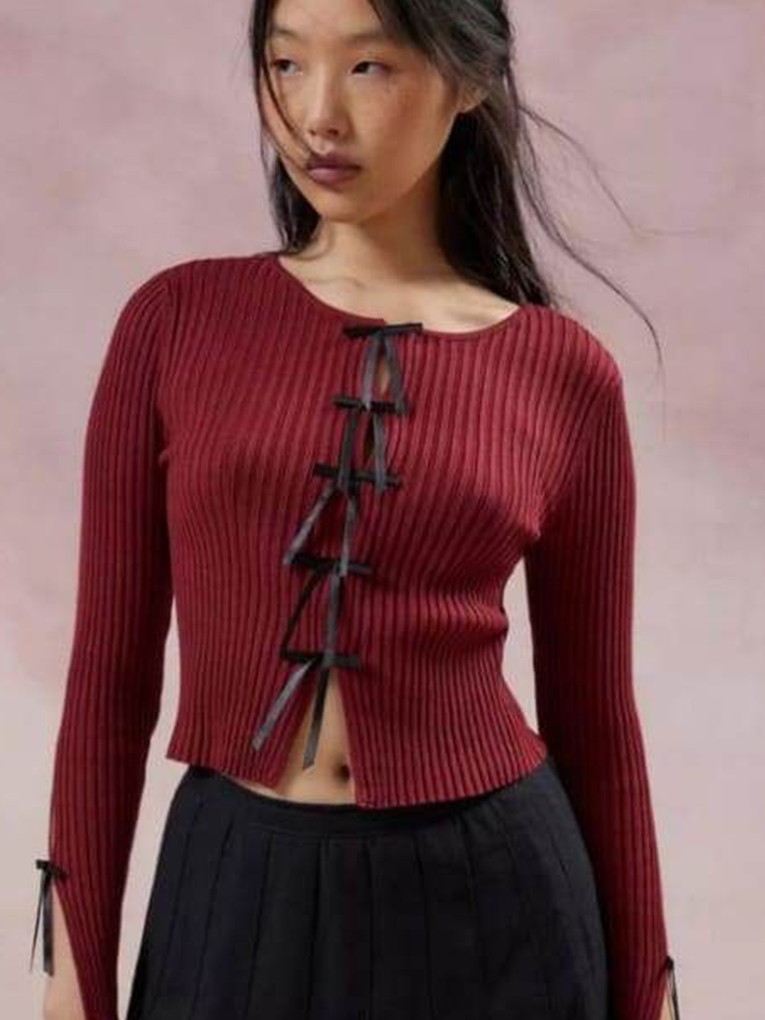 

OSR FASHION Ribbed Round Neck Fitted Top, Red