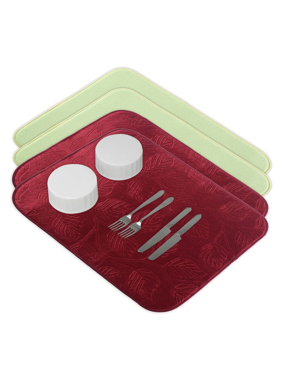 

Kuber Industries 4-Pcs Green & Maroon Non Slip Dish Drying Mats