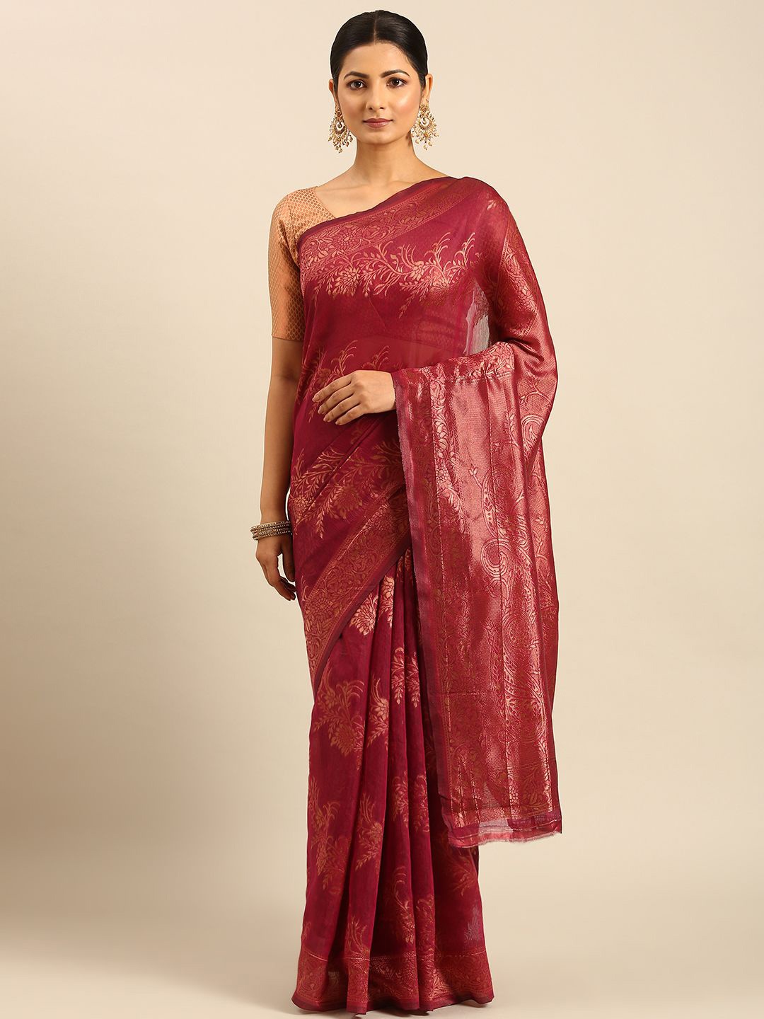 

DIVASTRI Woven Design Saree, Pink