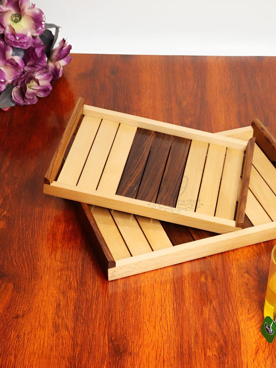 

Creation India Craft Brown 2025 Wood 2 Pieces Easy to Clean Serving Tray