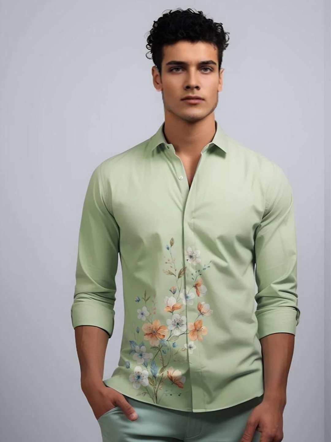 

HE SPOKE Men Smart Tailored Fit Opaque Printed Casual Shirt, Green