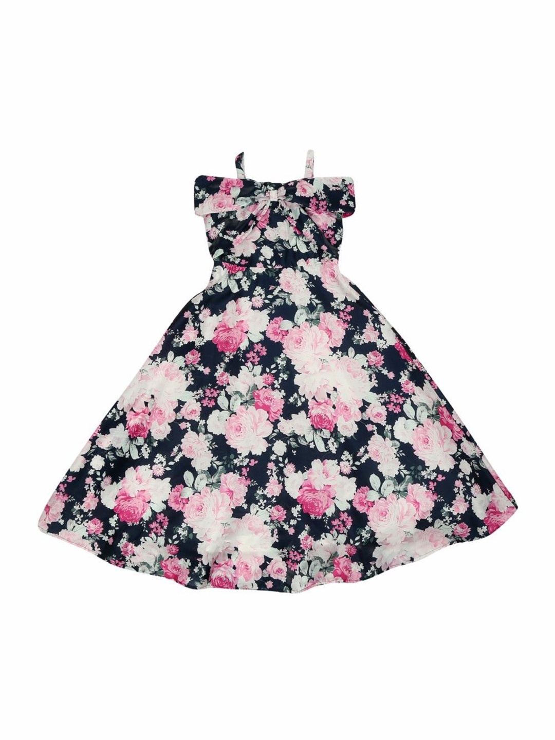 

Doodle Girl Floral Print Shoulder Straps Fit & Flare Maxi Dress, Navy blue