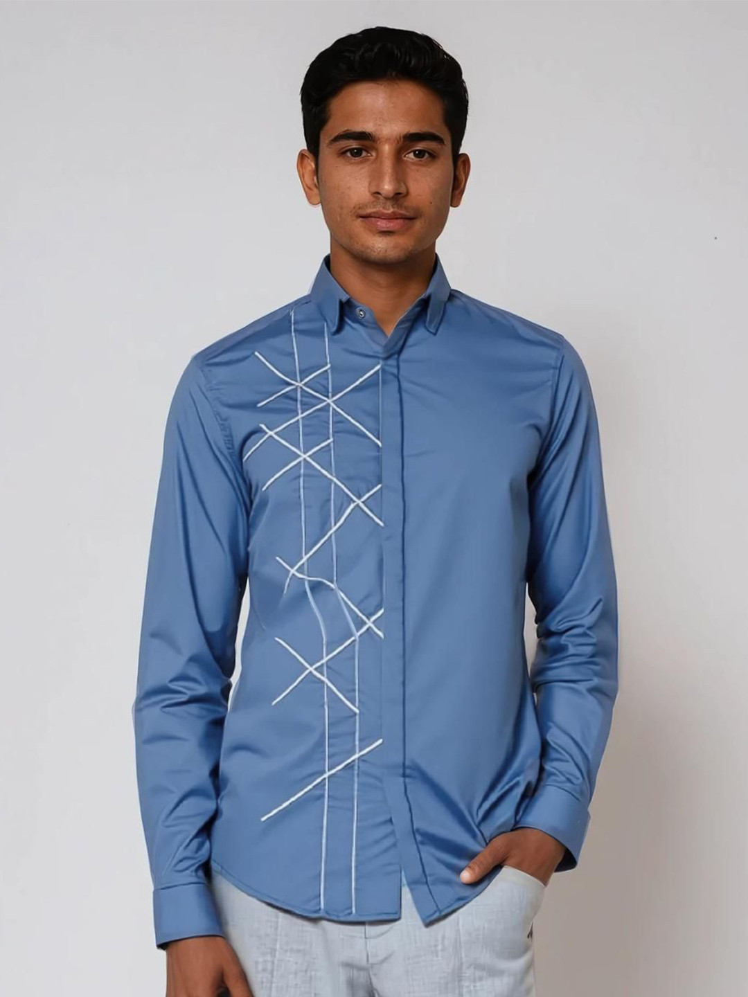 

HE SPOKE Men Smart Tailored Fit Opaque Casual Shirt, Blue