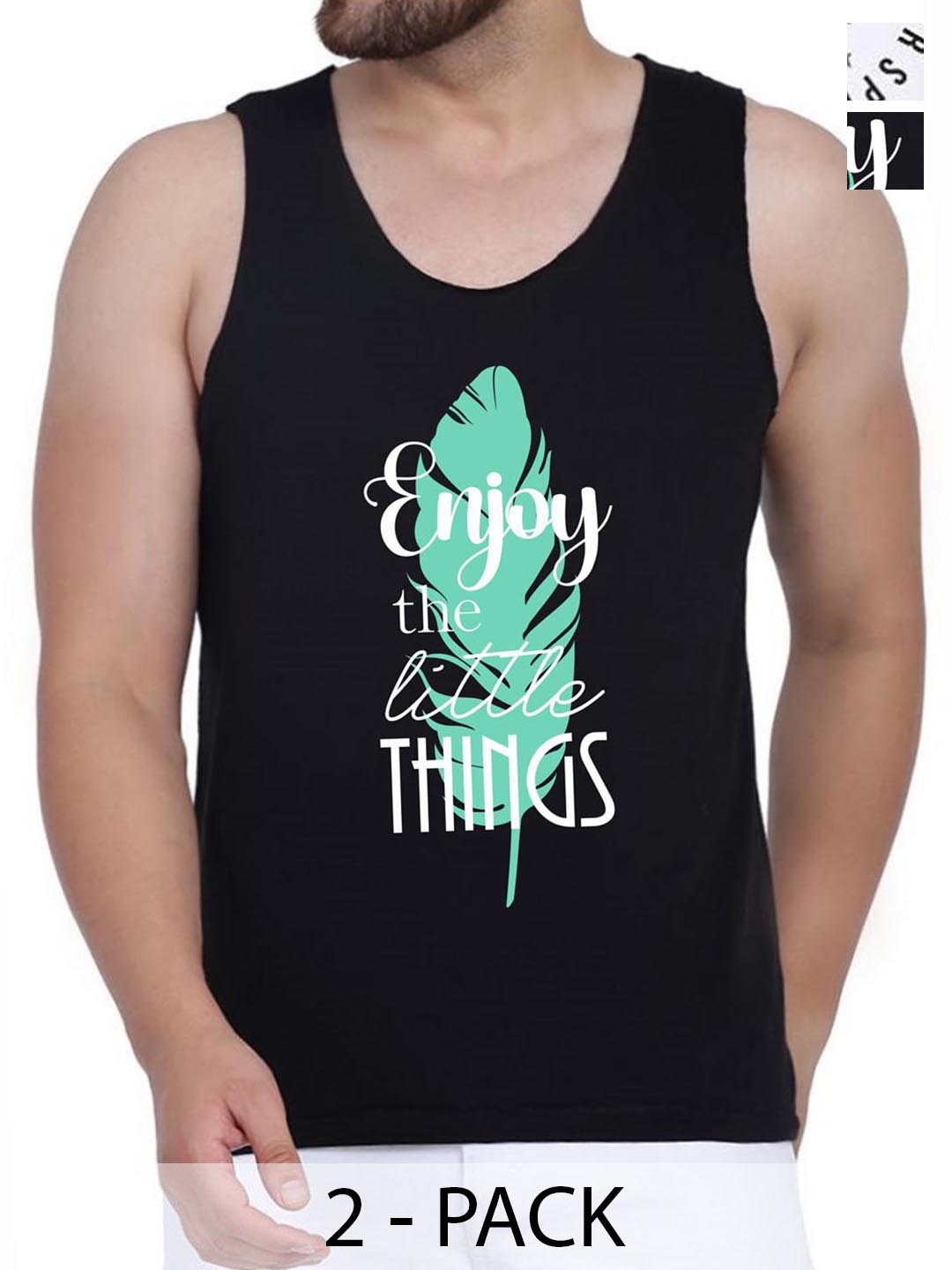 

WOOSTRO Pack Of 2 Printed Gym Vests RS26 (ENJOY BLACK)(RUN WHITE)