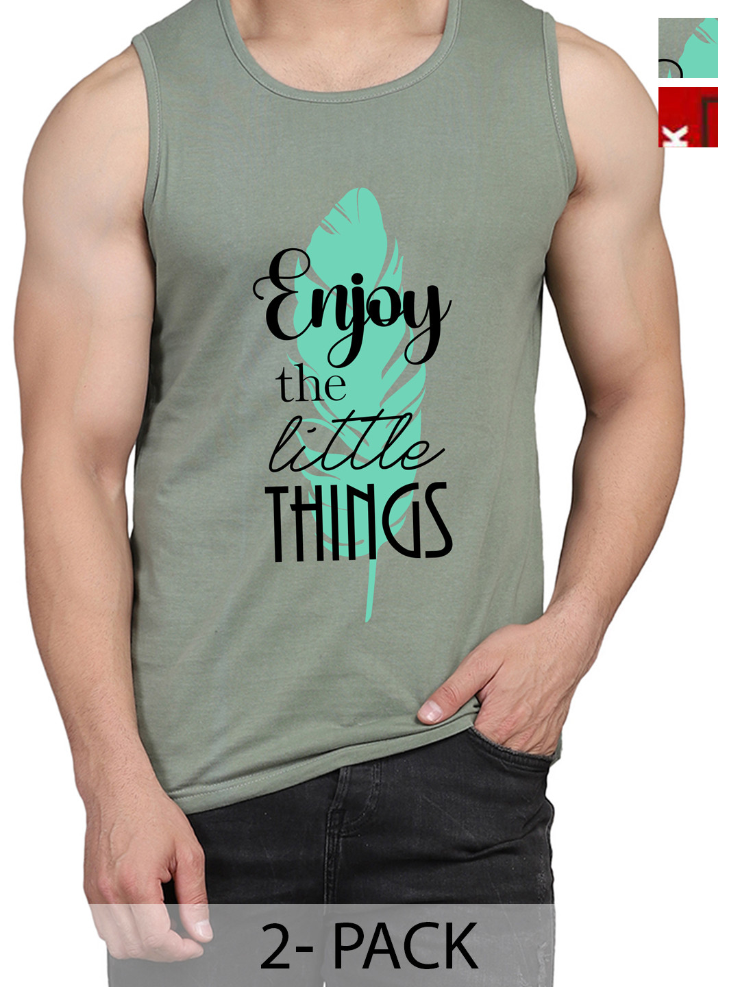 

WOOSTRO Pack Of 2 Cotton Printed Gym Vests, Green