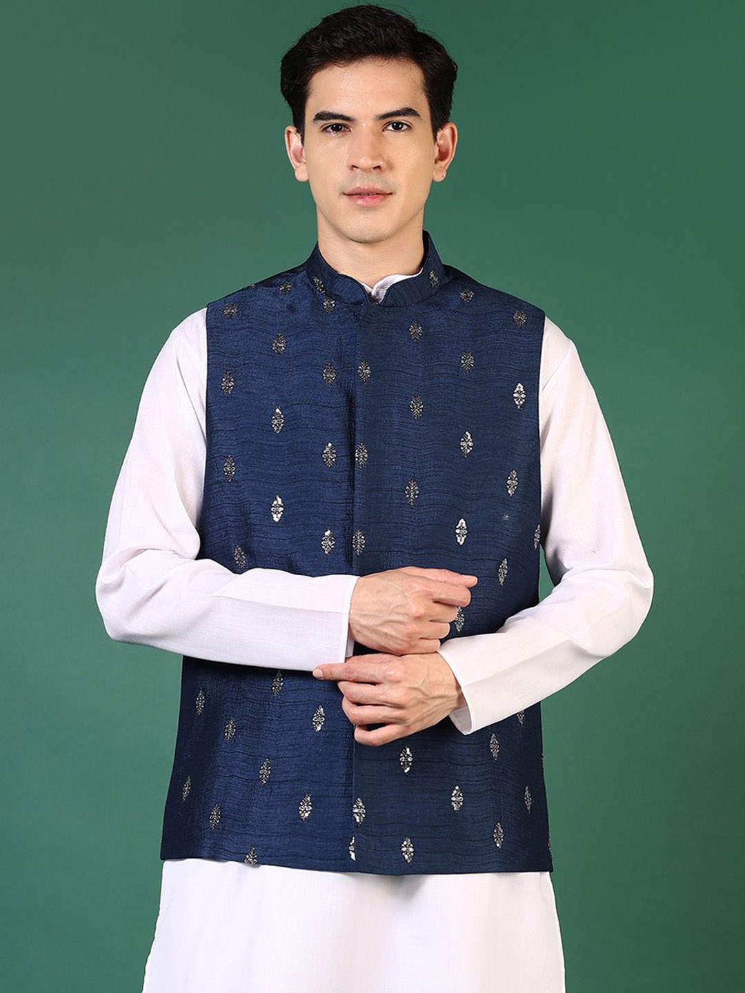 

V-Mart Self Design Woven Nehru Jacket, Blue
