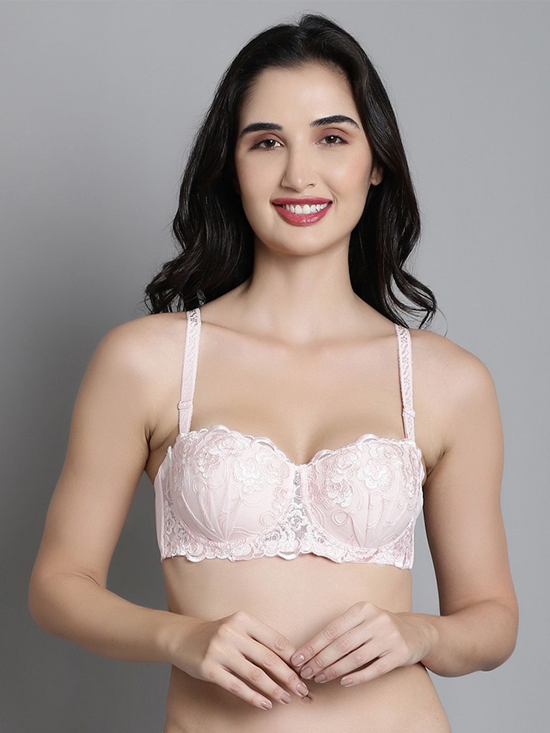 

MAKCLAN Floral Bra Medium Coverage Underwired Lightly Padded, Pink
