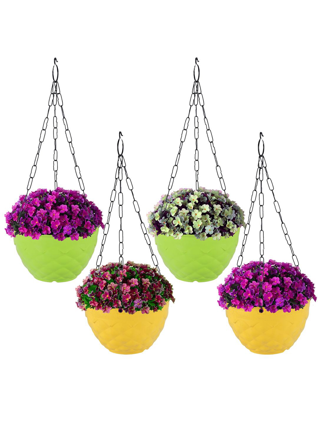 

Kuber Industries Yellow & Green 4 Pieces Textured Durable Hanging Planters